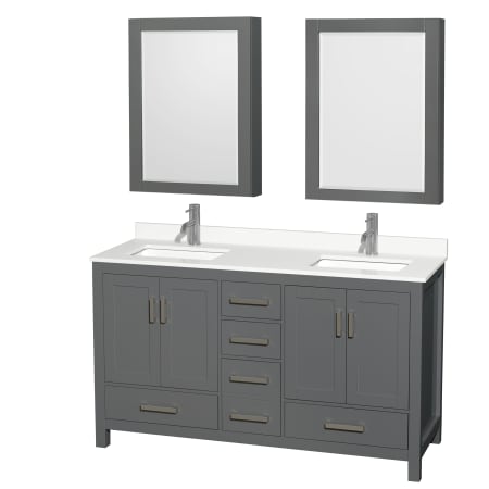 A large image of the Wyndham Collection WCS141460D-QTZ-UNSMED Dark Gray / White Quartz Top / Brushed Chrome Hardware