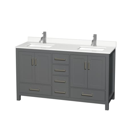 A large image of the Wyndham Collection WCS141460D-QTZ-UNSMXX Dark Gray / White Quartz Top / Brushed Chrome Hardware