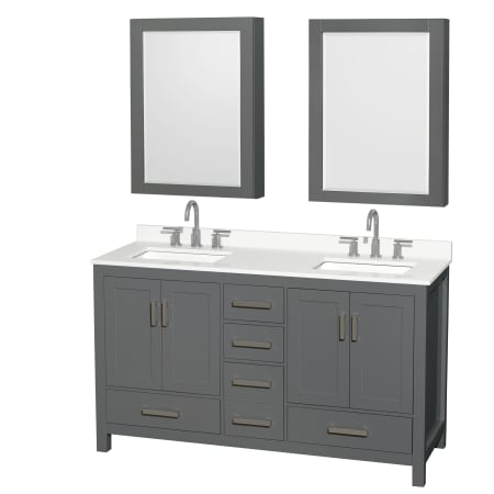 A large image of the Wyndham Collection WCS141460D-QTZ-US3MED Dark Gray / White Quartz Top / Brushed Chrome Hardware