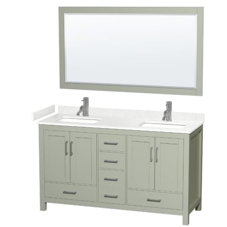 A large image of the Wyndham Collection WCS141460D-VCA-M58 Light Green / Carrara Cultured Marble Top / Brushed Nickel Hardware