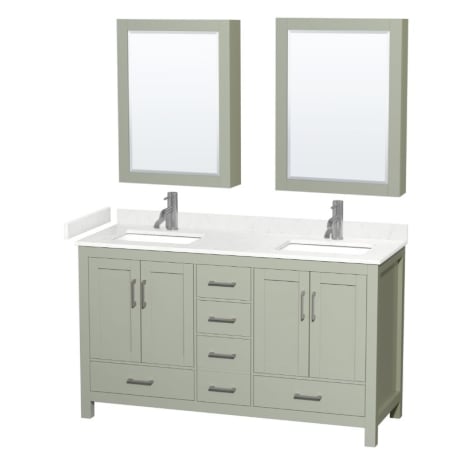 A large image of the Wyndham Collection WCS141460D-VCA-MED Light Green / Carrara Cultured Marble Top / Brushed Nickel Hardware