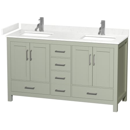 A large image of the Wyndham Collection WCS141460D-VCA-MXX Light Green / Carrara Cultured Marble Top / Brushed Nickel Hardware