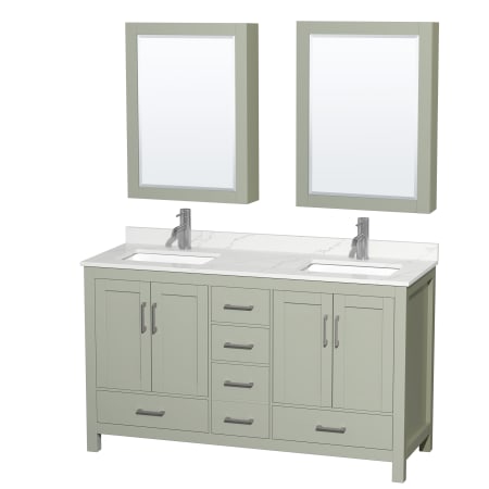 A large image of the Wyndham Collection WCS141460D-QTZ-UNSMED Light Green / Giotto Quartz Top / Brushed Nickel Hardware