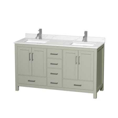 A large image of the Wyndham Collection WCS141460D-QTZ-UNSMXX Light Green / Giotto Quartz Top / Brushed Nickel Hardware