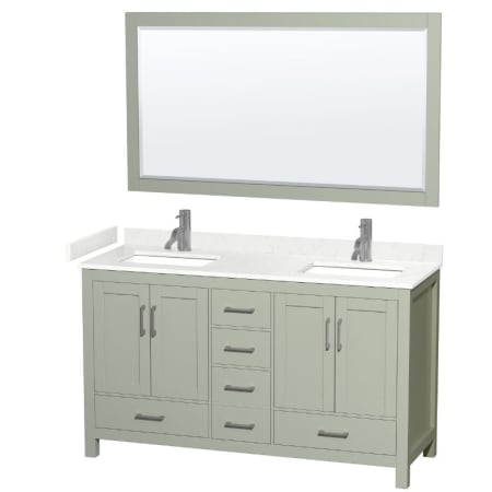 A large image of the Wyndham Collection WCS141460D-VCA-M58 Light Green / White Cultured Marble Top / Brushed Nickel Hardware