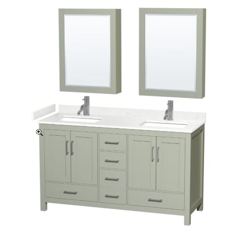 A large image of the Wyndham Collection WCS141460D-VCA-MED Light Green / White Cultured Marble Top / Brushed Nickel Hardware