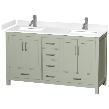 A large image of the Wyndham Collection WCS141460D-VCA-MXX Light Green / White Cultured Marble Top / Brushed Nickel Hardware