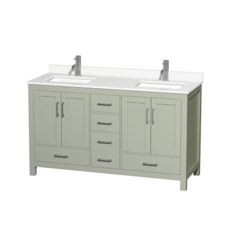 A large image of the Wyndham Collection WCS141460D-QTZ-UNSMXX Light Green / White Quartz Top / Brushed Nickel Hardware