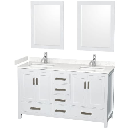 A large image of the Wyndham Collection WCS141460D-VCA-M24 White / Carrara Cultured Marble Top / Brushed Chrome Hardware