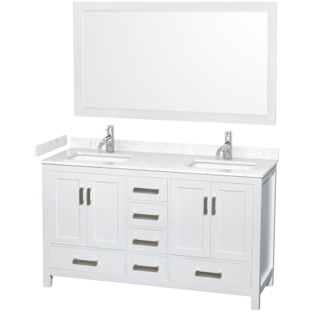 A large image of the Wyndham Collection WCS141460D-VCA-M58 White / Carrara Cultured Marble Top / Brushed Chrome Hardware