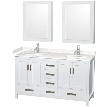 A large image of the Wyndham Collection WCS141460D-VCA-MED White / Carrara Cultured Marble Top / Brushed Chrome Hardware