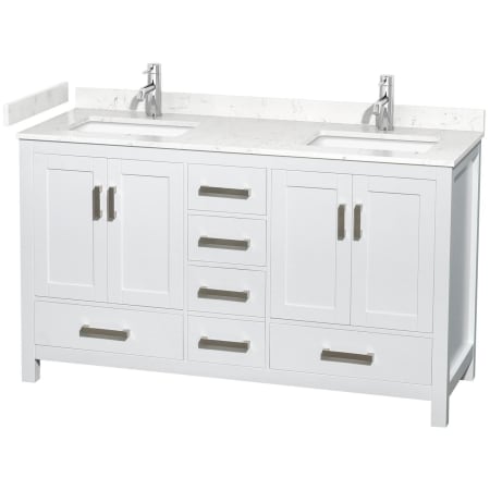 A large image of the Wyndham Collection WCS141460D-VCA-MXX White / Carrara Cultured Marble Top / Brushed Chrome Hardware