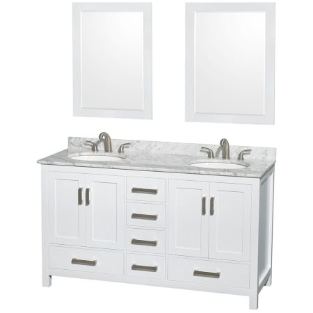 A large image of the Wyndham Collection WCS141460DUNOM24 White / White Carrara Marble Top / Brushed Chrome Hardware
