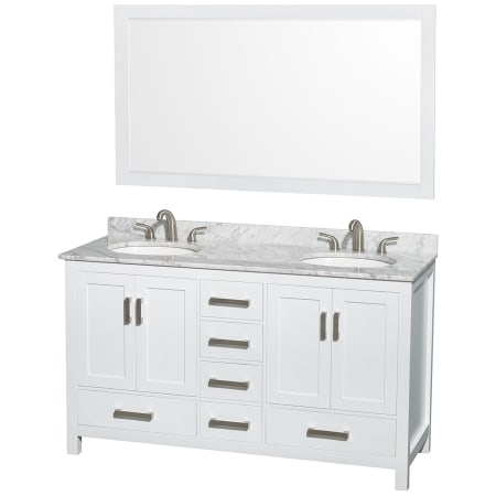 A large image of the Wyndham Collection WCS141460DUNOM58 White / White Carrara Marble Top / Brushed Chrome Hardware