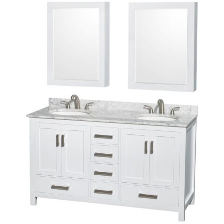 A large image of the Wyndham Collection WCS141460DUNOMED White / White Carrara Marble Top / Brushed Chrome Hardware