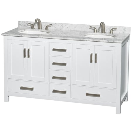 A large image of the Wyndham Collection WCS141460DUNOMXX White / White Carrara Marble Top / Brushed Chrome Hardware