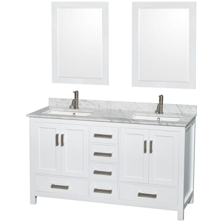 A large image of the Wyndham Collection WCS141460DUNSM24 White / White Carrara Marble Top / Brushed Chrome Hardware