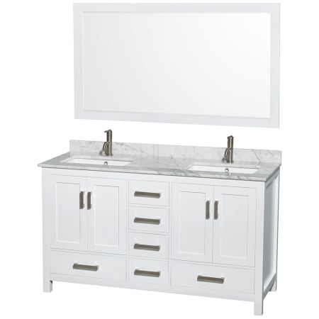 A large image of the Wyndham Collection WCS141460DUNSM58 White / White Carrara Marble Top / Brushed Chrome Hardware
