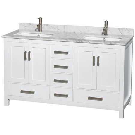 A large image of the Wyndham Collection WCS141460DUNSMXX White / White Carrara Marble Top / Brushed Chrome Hardware