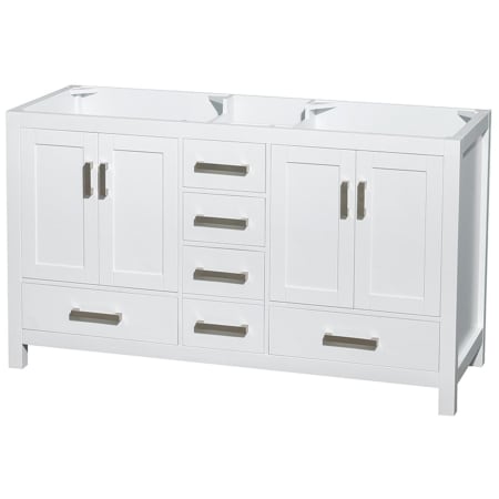 A large image of the Wyndham Collection WC-1414-60-DBL-UM-VAN White / Brushed Chrome Hardware