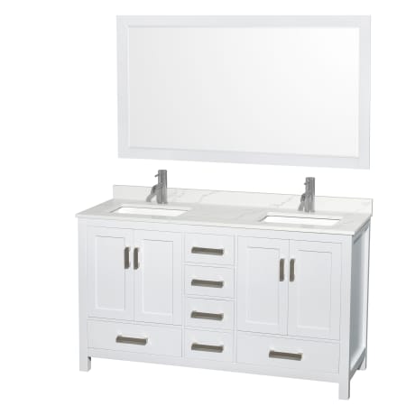 A large image of the Wyndham Collection WCS141460D-QTZ-UNSM58 White / Giotto Quartz Top / Brushed Chrome Hardware