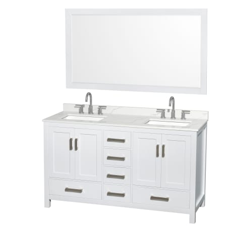 A large image of the Wyndham Collection WCS141460D-QTZ-US3M58 White / Giotto Quartz Top / Brushed Chrome Hardware