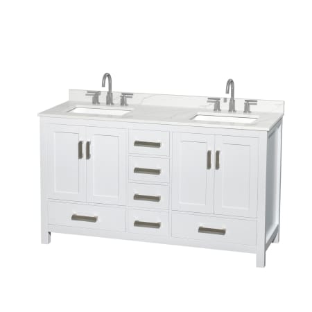 A large image of the Wyndham Collection WCS141460D-QTZ-US3MXX White / Giotto Quartz Top / Brushed Chrome Hardware