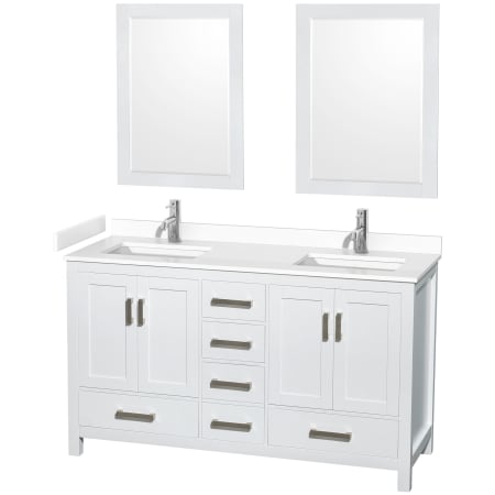 A large image of the Wyndham Collection WCS141460D-VCA-M24 White / White Cultured Marble Top / Brushed Chrome Hardware