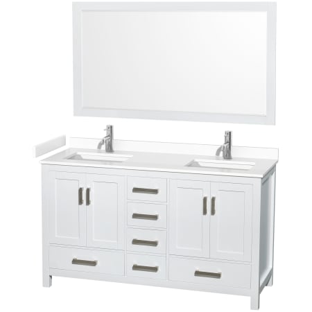 A large image of the Wyndham Collection WCS141460D-VCA-M58 White / White Cultured Marble Top / Brushed Chrome Hardware