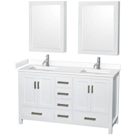 A large image of the Wyndham Collection WCS141460D-VCA-MED White / White Cultured Marble Top / Brushed Chrome Hardware