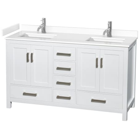 A large image of the Wyndham Collection WCS141460D-VCA-MXX White / White Cultured Marble Top / Brushed Chrome Hardware