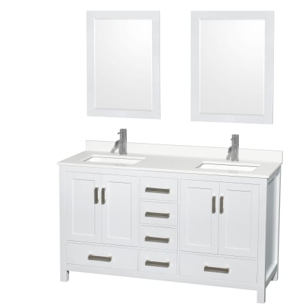 A large image of the Wyndham Collection WCS141460D-QTZ-UNSM24 White / White Quartz Top / Brushed Chrome Hardware