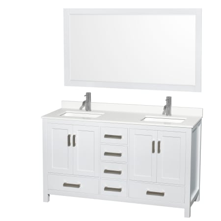 A large image of the Wyndham Collection WCS141460D-QTZ-UNSM58 White / White Quartz Top / Brushed Chrome Hardware