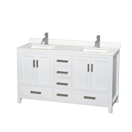 A large image of the Wyndham Collection WCS141460D-QTZ-UNSMXX White / White Quartz Top / Brushed Chrome Hardware