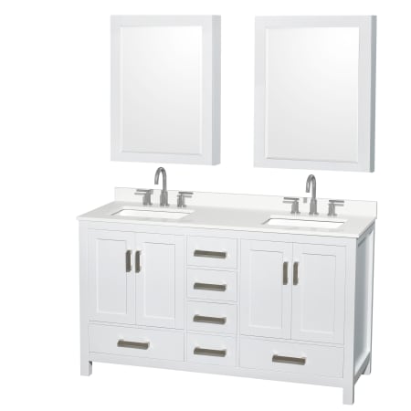 A large image of the Wyndham Collection WCS141460D-QTZ-US3MED White / White Quartz Top / Brushed Chrome Hardware