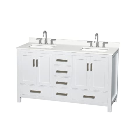 A large image of the Wyndham Collection WCS141460D-QTZ-US3MXX White / White Quartz Top / Brushed Chrome Hardware