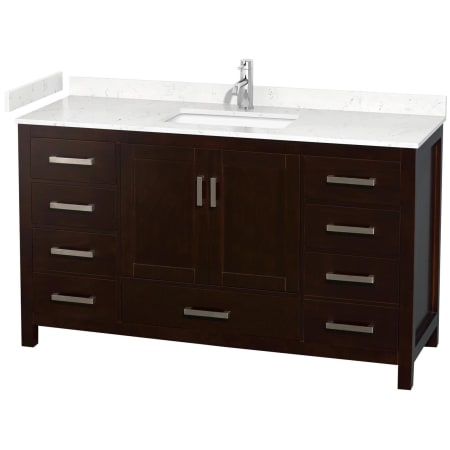 A large image of the Wyndham Collection WCS141460S-VCA-MXX Espresso / Carrara Cultured Marble Top / Brushed Chrome Hardware