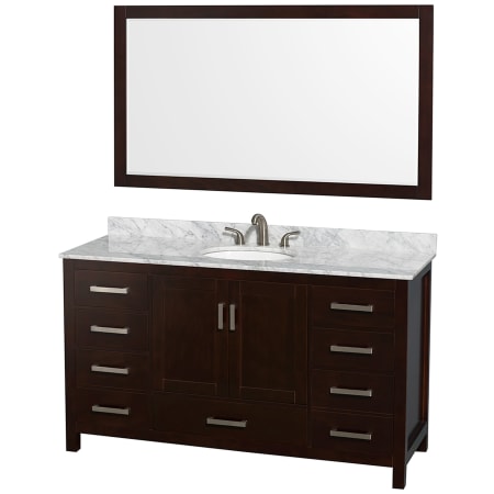 A large image of the Wyndham Collection WCS141460SUNOM58 Espresso / White Carrara Marble Top / Brushed Chrome Hardware