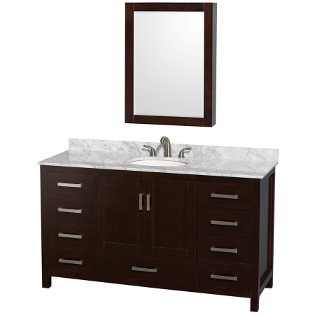 A large image of the Wyndham Collection WCS141460SUNOMED Espresso / White Carrara Marble Top / Brushed Chrome Hardware