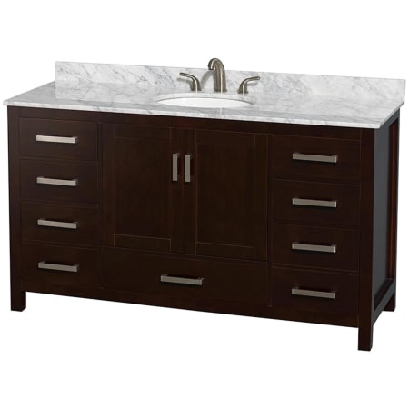 A large image of the Wyndham Collection WCS141460SUNOMXX Espresso / White Carrara Marble Top / Brushed Chrome Hardware