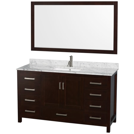 A large image of the Wyndham Collection WCS141460SUNSM58 Espresso / White Carrara Marble Top / Brushed Chrome Hardware