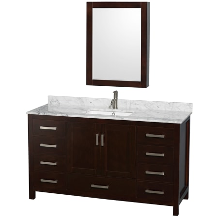 A large image of the Wyndham Collection WCS141460SUNSMED Espresso / White Carrara Marble Top / Brushed Chrome Hardware