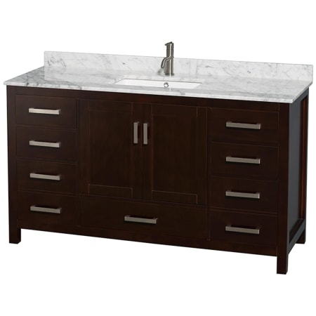 A large image of the Wyndham Collection WCS141460SUNSMXX Espresso / White Carrara Marble Top / Brushed Chrome Hardware