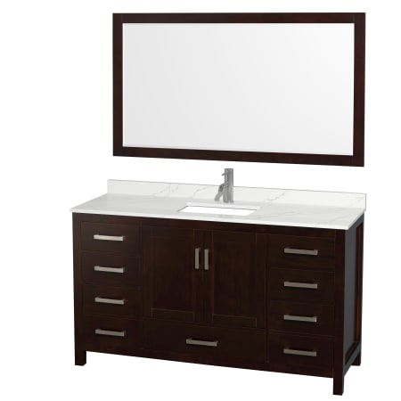 A large image of the Wyndham Collection WCS141460S-QTZ-UNSM58 Espresso / Giotto Quartz Top / Brushed Chrome Hardware