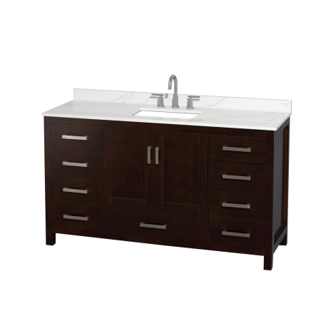 A large image of the Wyndham Collection WCS141460S-QTZ-US3MXX Espresso / Giotto Quartz Top / Brushed Chrome Hardware