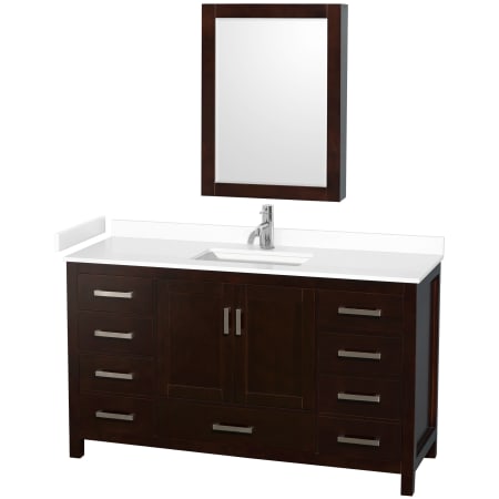 A large image of the Wyndham Collection WCS141460S-VCA-MED Espresso / White Cultured Marble Top / Brushed Chrome Hardware