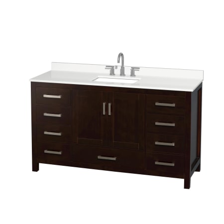 A large image of the Wyndham Collection WCS141460S-QTZ-US3MXX Espresso / White Quartz Top / Brushed Chrome Hardware