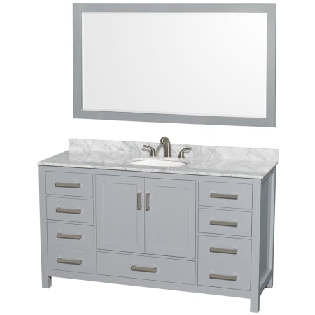 A large image of the Wyndham Collection WCS141460SUNOM58 Gray / White Carrara Marble Top / Brushed Chrome Hardware