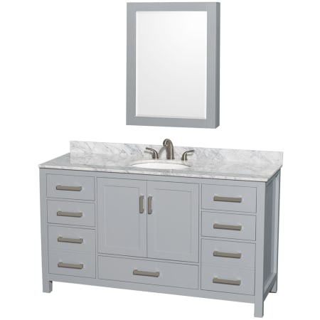 A large image of the Wyndham Collection WCS141460SUNOMED Gray / White Carrara Marble Top / Brushed Chrome Hardware