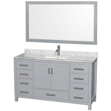 A large image of the Wyndham Collection WCS141460SUNSM58 Gray / White Carrara Marble Top / Brushed Chrome Hardware
